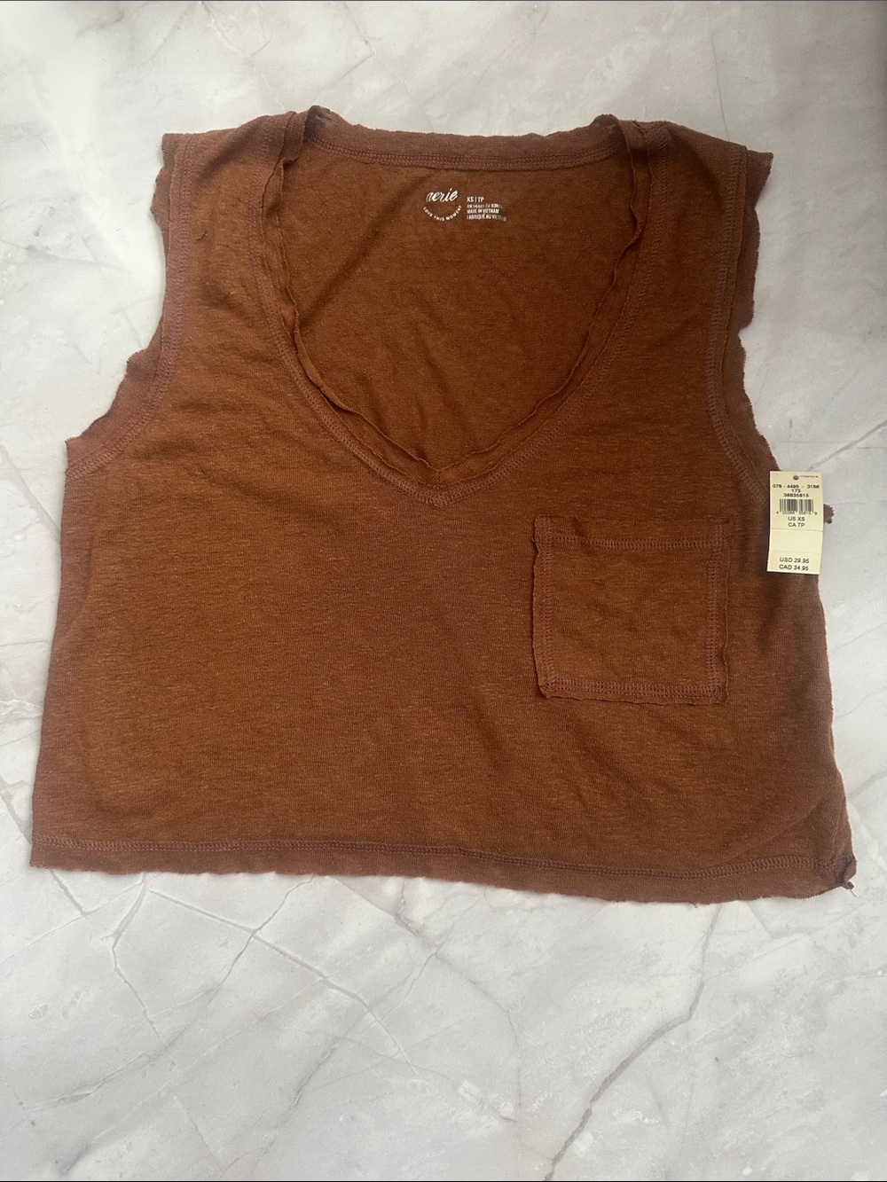 aerie Cropped Pocket Tank Top - Rust Brown